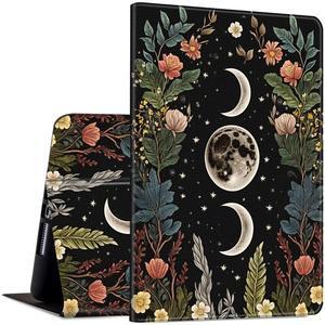 Rossy Case for All-New Kindle Fire HD 10 & 10 Plus Tablet (11th Generation, 2021 Release) 10.1" - Slim PU Leather Multi-Angle Adjustable Stand Smart Cover with Auto Wake/Sleep,Flower Moon Star
