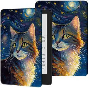 Rossy Case for 6" All-New Kindle 11th Generation 2022 Release (ONLY Fit 6 inch Basic Kindle Case 2022) Slim PU Leather Adjustable Stand Smart Cover with Auto Wake/Sleep,Watercolor Cat