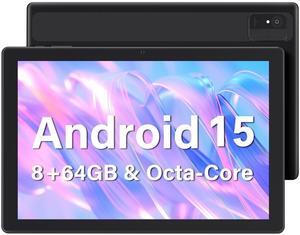 Ruufuuxy 10 Inch Android Tablet, 8GB RAM 64GB ROM 1TB Expandable Android 15 Tablet, Octa-Core, WiFi 6 (2.4G/5G), 1280x800 Display, Tablets for Adults with Protective Case - Black