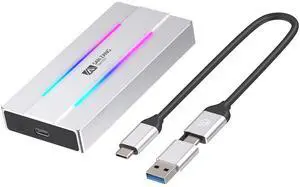 RGB M.2 NVME SSD Enclosure for Gaming, USB 3.1 Gen 2(10 Gbps) Type C to NGFF NVME PCIe M-Key(B&M Key) External Solid State Drive Enclosure, Support UASP Trim for SSDs Size 2280/2260/2242/2230