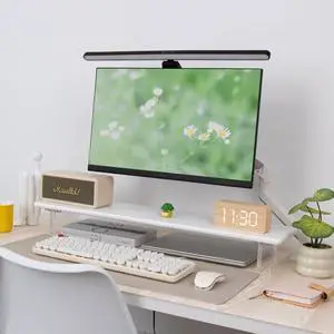 ROCDEER Bamboo Monitor Stand Riser with Acrylic Legs for Desk, 31.5 Inches Desktop Shelf Supports for PC Computer Monitor, Laptops, Printer, Speakers (White)