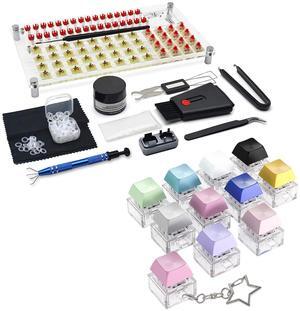 RunJRX YIMAGUJRX Colorful 10 Pcs Keyboard Fidget Toy,Keyboard Fidget Keychain,Keyboard Button Clicker, Finger Clicker Toys,32 Switches Acrylic Lube Station,Switch Lube Tool (12Pcs)