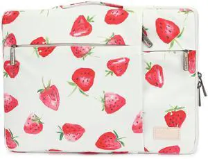 SANFAN 360deg Protective Laptop Sleeve Case Bag with 3 Pockets,Handle,Luggage Strap for MacBook Pro 14 inch and 14 inch-14.4 inch Screen Laptop (Strawberry)