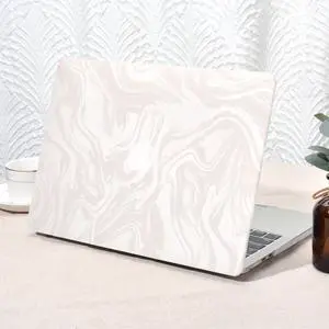 Seorsok Compatible with MacBook Air 15 inch Case 2023 2024 2025 Release A2941 M2 M3 A3114 M4 A3241 Touch ID,Luxurious and Skin-Friendly Leather Plastic Hard Shell&Keyboard Cover,Beige Wave