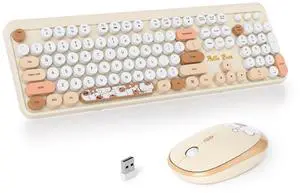 SbocKeeb Wireless Typewriter Keyboard and Mouse Combo Retro 104 Key Full Size Office Set Beige Keyboard with Silent Round Keycaps, Ideal for Laptop and Desktop PCs, Cute Design Keyboard (Beige)