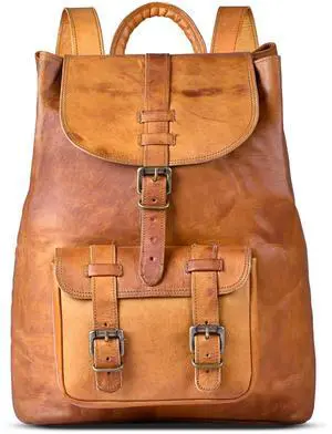 SH SHIFAA HANDICRAFT Leather Backpack for Women & Men Vintage Handmade Travel Rucksack Hiking Bagpack Large 16 Inches Shoulder Laptop Leather Bag