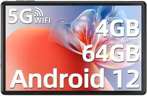 SGIN Tablet 10.1 Inch Android 12 Tablet PC 4GB RAM 64GB Storage, 800x1280 IPS Display, Octa-core Processor, WiFi, Bluetooth, Type-c, 6000mAh Battery, Black