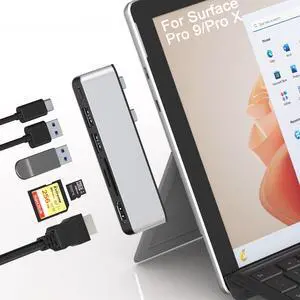 Surface Pro 9/10/11/X USB Hub with 4K HDMI, Thunerbolt 4(8K Video+ 40Gbps Data+100W PD), 2X USB3.0, SD+TF, Triple Display(Surface Pro9+HDMI+USB C) for Microsoft Surface Pro 11/10/9/X