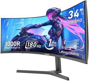 Gawfolk 34 Inch Ultrawide Curved 180Hz Gaming Computer Monitor 1000R PC screen 21:9 UWQHD (3440x1440) ,1ms,100%sRGB,Adaptive Sync,Display Port, HDMI,Liftable Stand,Wall Mount Compatible 75*75mm-Black