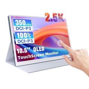 Jhcztrk OLED Touchscreen Portable Monitor 10.5 inch 2.5K UHD 2560X1600 Metal Bezel 100% DCI-P3, Mini USB-C HDMI Slim External Monitor for Laptop PC Mobile Mac Xbox PS4/PS5 Switch with Protective Case