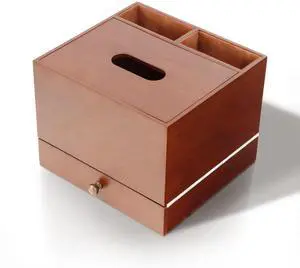 SANZIE Storage Box Holder & Tablet Stand Organizer for Bedroom & Desktop Compartments Hold iPad Phones Wallet Remote Controls Reading Glasses Notepads & Pens (Walnut)