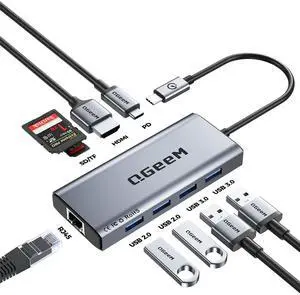 QGeeM USB C Hub Ethernet,9 in 1 USB Type C Hub HDMI Multi-Port Converter Adapter,100W Pd, USB 3.0,SD/TF Card Reader,Compatible for MacBook Pro Air Ipad HP Dell Lenovo Chromebook etc.