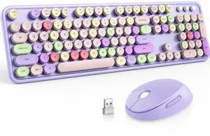 Wireless Keyboard and Mouse Combo, MOFII Full-Size Retro Round Keyboard and Mouse, 2.4 GHz Wireless, Plug and Play, 8 Multimedia & Shortcut Keysfor Mac, Windows, Laptop/Desktop/PC (Purple)