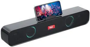 HI-PLANX Speakers with Phone Holder,Stereo Sound Bar Laptop Speaker for Desktop/Laptop/PC/Pad/Cellphone, Colorful Gradient Lighting Soundbar, USB Desktop Speaker Plug and Play
