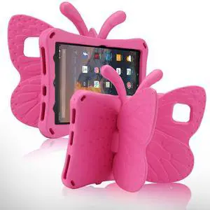 Simicoo  Fire 7 Tablet 12th Gen 2022 Case Cute Butterfly Case with Stand for Kids Light Weight EVA Rugged Shockproof Heavy Duty Kids Friendly Full Cover for Fire 7 2022 (Rose)