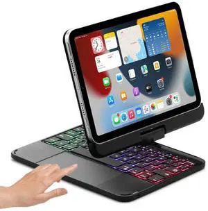 SOUYOYIHI Magnetic 360 Rotating iPad Mini 7 A17 Pro/iPad Mini 7th 6th Generation Keyboard Case Touchpad 7 Colors Backlit Keyboard Rotatable Folio Keyboard Case (Black)