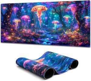 Simpkeely Blacklight Jellyfish Gaming Mouse Pad (31.5" x 11.9") & Tapestry (51.2" x 59.1") Glow in The Dark Home Decoration