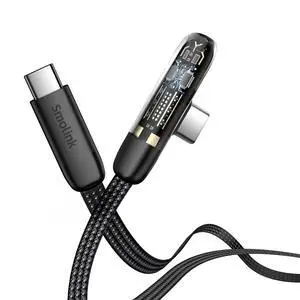 Smolink 90 Degree USB C Cable, C to C Cable Fast Charging 100W 2-Pack 3FT, Flat Nylon Braided Type C Port Right Angle USB C Cable for iPhone 16/15 Series MacBook Galaxy S24/S23/S22, iPad Pro, Black