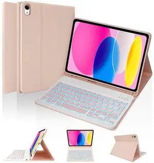 SOPPY Keyboard Case with 7 Color Backlit for iPad 10th Gen 10.9" 2022 (A2696/A2757/A2777), Detachable Wireless Keyboard with Pencil Holder, Slim Keyboard Case for iPad 10th Gen,Pink