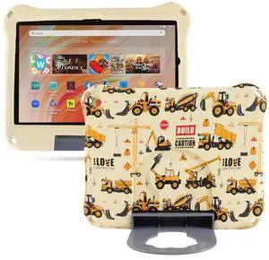 Simicoo Excavator Kindle Fire HD 8 Kids Case with Stand, Shockproof EVA Foam, Yellow