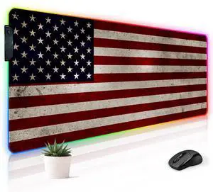 Stanoha RGB Mousepad LED Desk Mat Gaming Large Keyboard Cute Desktop Computer Laptop 14 Light XXL Long Giant Big Cool Modern Design Unique for Men Boys Gamer Oversized Wide 30x12'' Mousepad, Flag