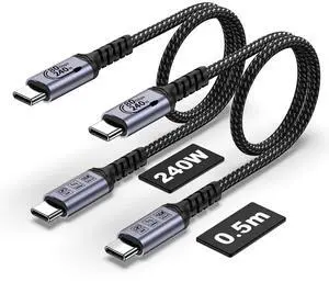 SUMPK USB C Cable 80Gbps 1.5ft 2 Packs, Short USB 4 Cables 240W, Gen 4 Data Cable, 16K 8K @60Hz 4K120Hz HDR Video Output Compatible with Thunderbolt 5, iPhone 16 Pro Max, MacBook, iPad, SSD, Monitor