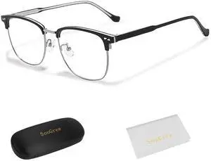 SooGree Blue Light Blocking Glasses Men Women Half Frame UV400 Glasses Clear Lens Anti Eyestrain Glasses Computer Gaming