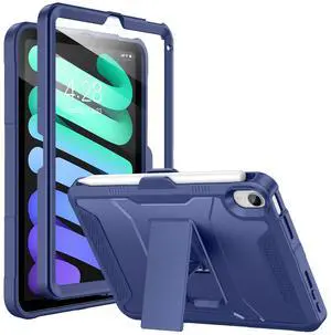 Soke Case for iPad mini 7 (A17 Pro) 2024/ Mini 6 2021 8.3 Inch,with Built-in Screen Protector and Kickstand, Rugged Full-Body Protective Cover for Apple iPad mini 7th/6th Generation - Navy Blue