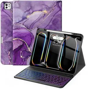 Soke Keyboard Case for iPad Pro 13 Inch (M4 2024), Magnetic Detachable Wireless Keyboard & 7 Colors Backlight Keys, Folio Stand TPU Back Cover with Pencil Holder for iPad Pro 13", Purple Marble