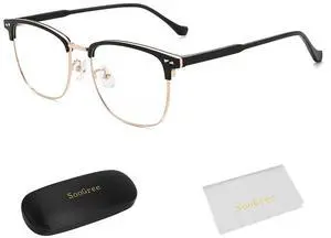 SooGree Blue Light Blocking Glasses Men Women Half Frame UV400 Glasses Clear Lens Anti Eyestrain Glasses Computer Gaming (Metal, 8030 Black Rose Gold)