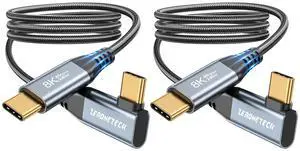 ZeroneTeck 8K/4K USB C Monitor Cable Right Angle 3.3FT 2-Pack, 40Gbps High Speed Data Transfer Cable 90 Degree USB C 3.2 Gen 2x2, 240W PD Fast Charging for MacBook Pro, iPad, Lenovo, HP, Dell