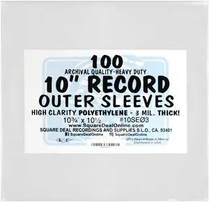 (100-Pack) 10 Inch 78rpm Clear Vinyl Record Outer Sleeves - Heavy-Duty 3 Mil High-Clarity Polyethylene - Flush Cut, Archival-Quality Protection for Album Covers - Shields from Dust, Scratches & Wear