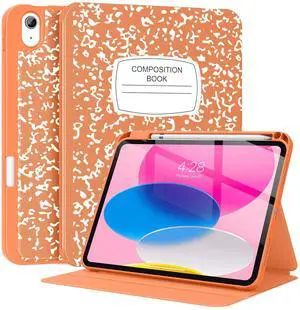 Supveco Case for iPad (A16) 11th Generation 11 inch (2025),iPad 10th Generation 10.9 inch (2022) with Pencil Holder-[Auto Wake/Sleep],Premium Folio Stand Case with Soft TPU Back Cover-Orange Book