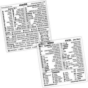 Synerlogic Mac OS (M/Intel) + Word/Excel (for Mac) Quick Reference Keyboard Shortcut Stickers - for MacBook Air/Pro/iMac/Mac/Mini (Clear, Pack of 10 Sets)