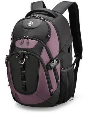 Swissdigital Design Business Laptop Backpack with Smart USB Charging Port, Travel Backpack Fits 15.6 inches Laptops, Water Repellent College Backpack for Women, Light Purple/Black | SD803