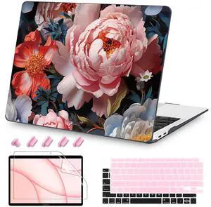 Teryeefi Compatible with MacBook Air 13 inch Case A2337 M1 Chip A2179 A1932 (Release 2018-2020),Protective Slim Cover + Keyboard Cover for 13.3 inch MacBook Air Touch ID & Retina-Colorful Peonies