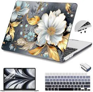 Teryeefi Compatible for 2022-2025 MacBook Air 13.6 inch Case M4 A3240/M3 A3113/ M2 A2681, Flowers Hard Shell Case&Keyboard Cover&Type C Adapter for MacBook Air M3 M2 with Touch ID, Modern Abstract Art