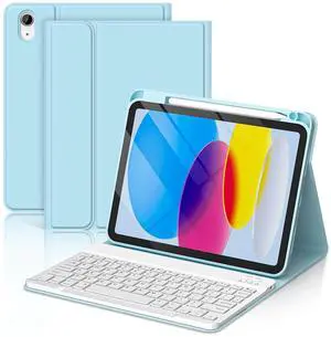 TaIYanG for iPad A16 11/10th Generation Case with Keyboard- Detachable Bluetooth Keyboard Case with Pencil Holder, Thin & Light- Folio Cover for iPad 11 inch A16 2025 10th Gen 10.9 Inch 2022 (Blue)