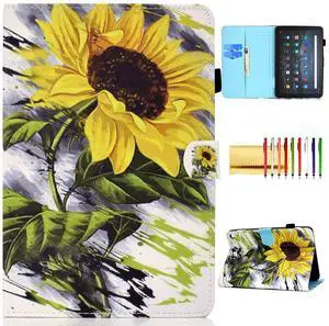 Smart Case for  Fire HD 10 11th Gen/Fire HD 10 Plus 2021, Techcircle Slim Folio Stand Magnetic Flip Cover with Card Slots+Pen Holder for Fire HD 10 2021, Auto Sleep/Wake, Sunflower