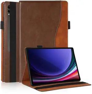 Case for Samsung Galaxy Tab S10 Plus 2024/Tab S9 Plus 2023/S8 Plus 2022/S7 FE 2021/S7 Plus 2020 12.4 inch Business PU Leather Tablet Cover with Card Slot Pen Holder for X820/X810/X800/T970-Brown