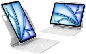 Magic Keyboard Case Compatible with iPad Air 11-inch M3/M2(2025/2024), Pro 11-inch (4th/3rd/2nd/1st) Gen, 10.9-inch Air 5th/4th Gen with Pencil Holder, Can Vertical and Horizontal, White[NOT FOR M4]
