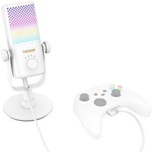 TONOR Microphone Compatible with Xbox, RGB Gaming Mic with Gain Control, Quick Mute, 30H Battery Life, Monitoring, Fast Charging, Condenser Streaming Mic for Capture Card White TCX3