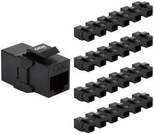 Tecmojo Cat6 RJ45 Keystone Coupler, Female to Female Ethernet Coupler for Wall Plate & Patch Panel, Black, 25-Pack