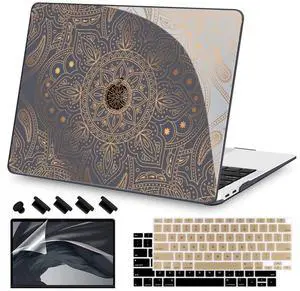 Teryeefi Compatible with MacBook Air 13 inch Case M1 Chip A2337 A2179 A1932 Retina Display Touch ID (A2018 2019 2020 Release), Plastic Hard Shell & Keyboard Cover & Screen Protector,Gold Mandala