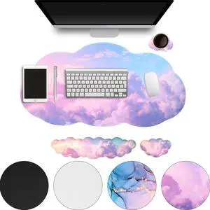 Desk Mat for Keyboard and Mouse, 35.4x15.7 in Large Cloud Mouse Pad with Wrist Rest and Mouse Wrist Pad Set, Wrist Rest for Computer Keyboard, Gaming, Work, Waterproof, Ergonomic, Memory Foam Desk pad