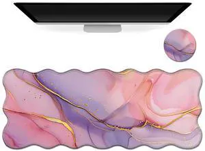 Tudguiloae Large Gaming Mouse Pad with Coaster, Edge Stitching Keyboard Pink Gold Marble Mouse Mat for Desk, 31.5" x 11.8" Household Extended Desk Pad for Desktop, Non-Slip Rubber Base