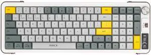 TISHLED Wireless Keyboard with Volume Knob, 2.4G+Bluetooth Multi-Device Keyboard USB-C Rechargeable, Compact 99-Key with Number Pad, Comfortable Scissor Switches for Win/Mac, White+Grey+Yellow
