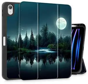 Tuiklol Case for iPad 11 inch (A16 Chip) 2025 Generation 11th / iPad 10.9 inch 2022 10th Gen,Slim Stand Hard Case Pencil Holder with TPU Back Cover & Trifold Stand & Auto Wake/Sleep, Night Forest