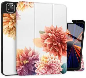 Tuiklol for iPad Pro 11 inch Case (5th Generation 2024) M4 Chip - Support Pencil 2rd / USB-C Holder, Slim TPU Protective Stand Back Cover with Smart Trifold Stand Auto Wake/Sleep,Big Flowers