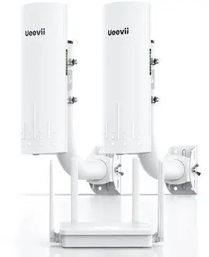 UeeVii CPE450 Wireless Bridge and WR3000K WiFi Router Kit, 5.8G 3KM Point to Point Wireless Bridge Outdoor to Shop Barn Garage Building Network Kit Solution, Outdoor WiFi Bridge(2PCS), Plug and Play